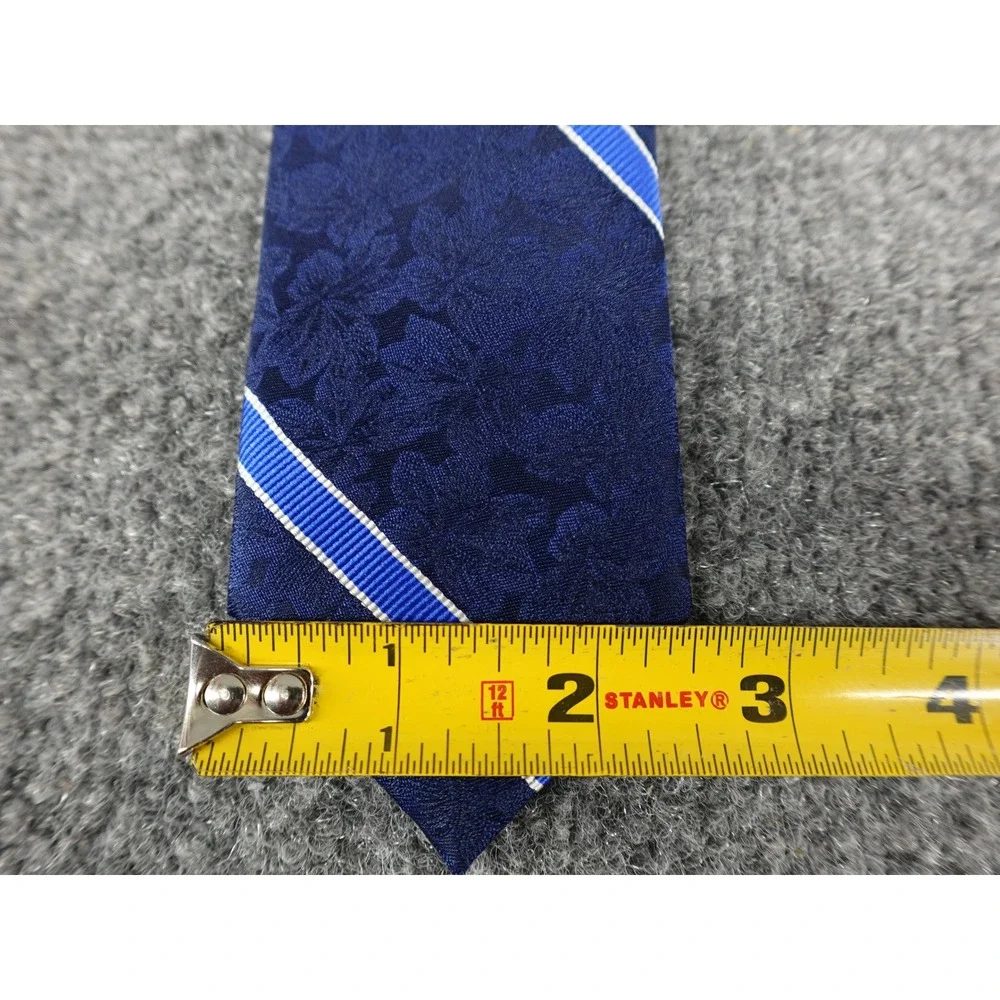 Tommy Hilfiger Necktie Mens One Size Navy Blue‎ Floral Striped Silk Blend